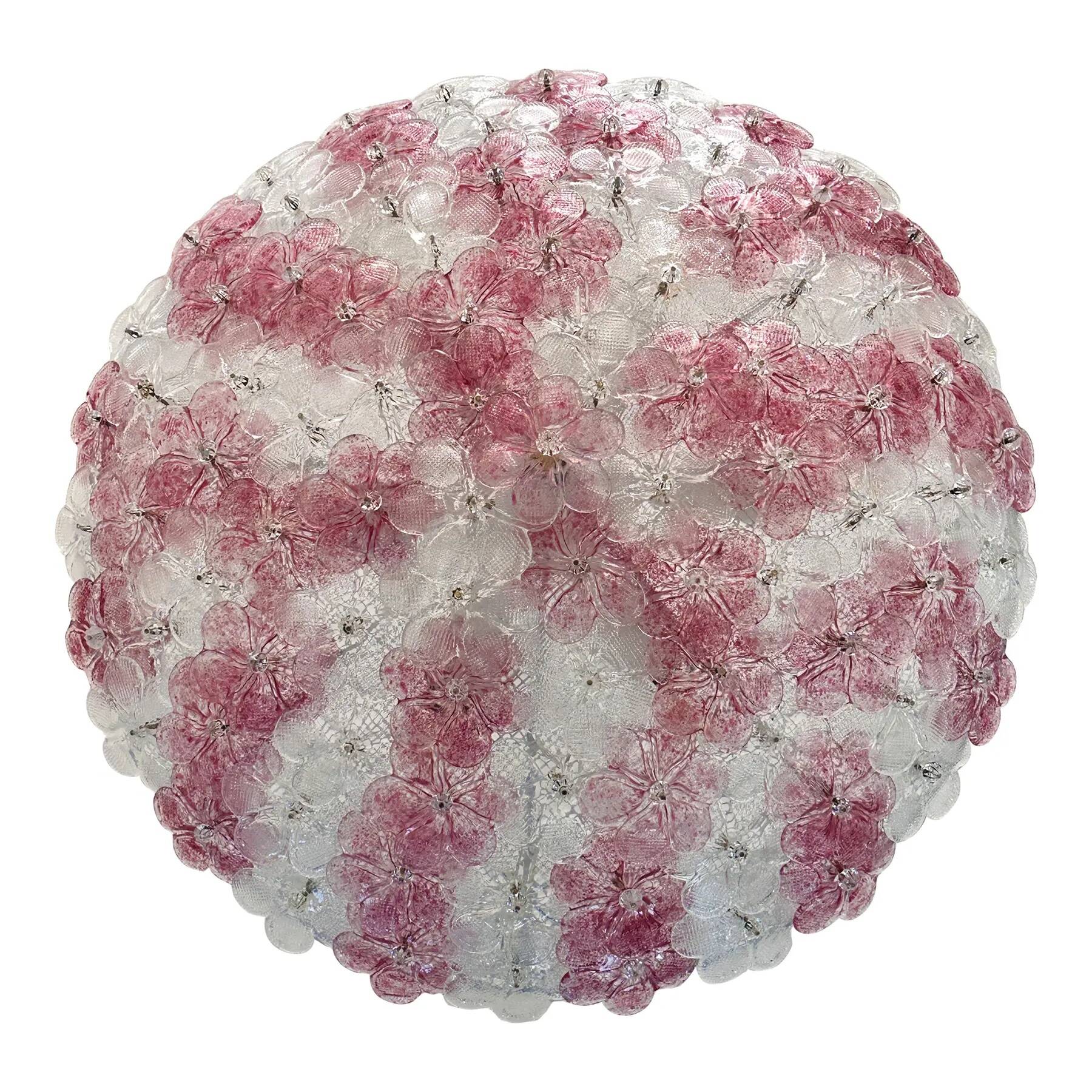 Venetian Transparent and Ametista Flowers Murano Glass Flush Mount in Barov