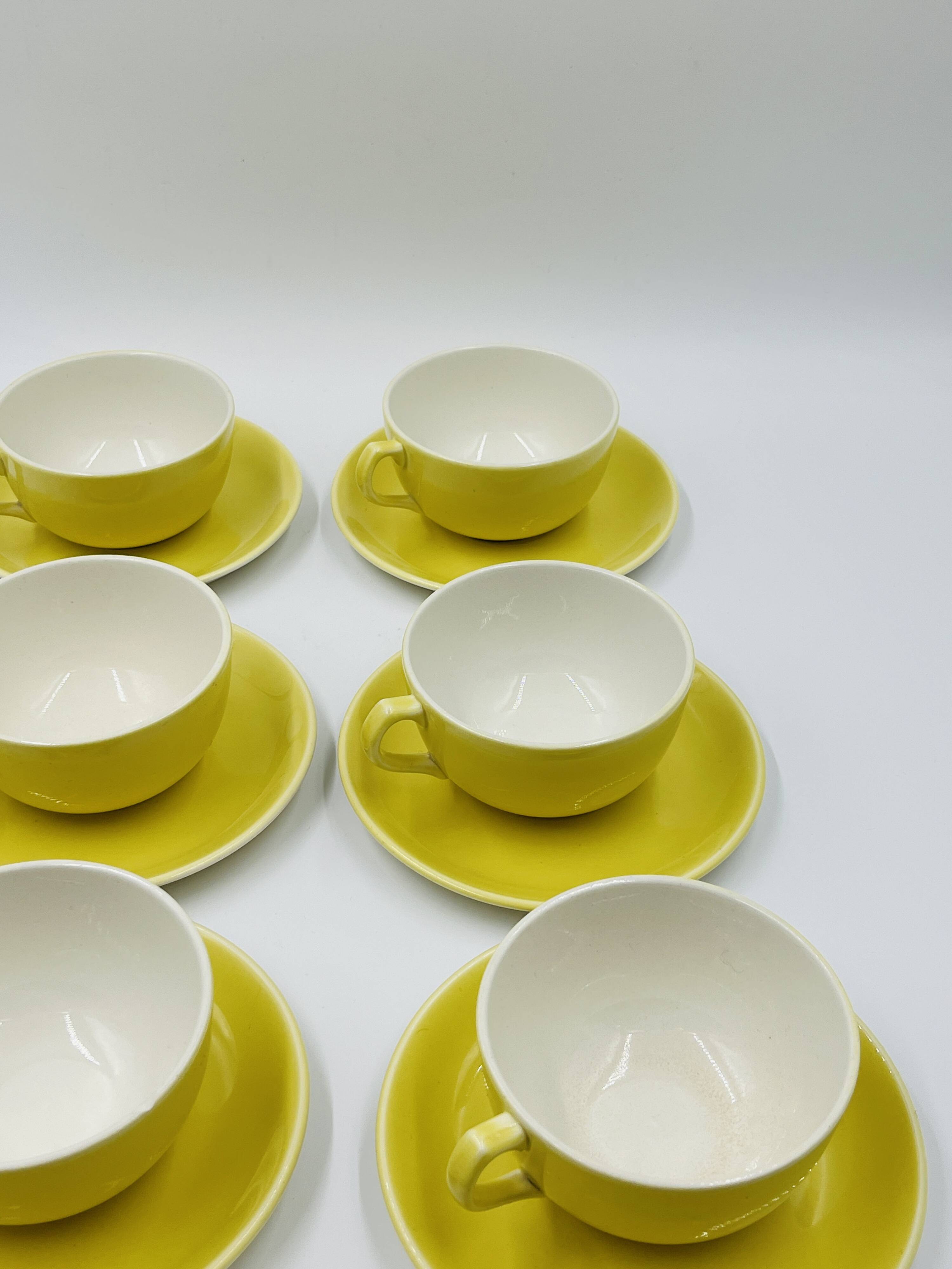 Set of 8 Vintage Boch Frères Yellow Cups and Saucers