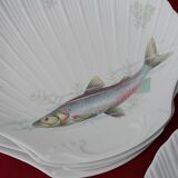 Service à poisson Porcelaine de Sologne 11 assiettes +plat +saucière  parfait état
