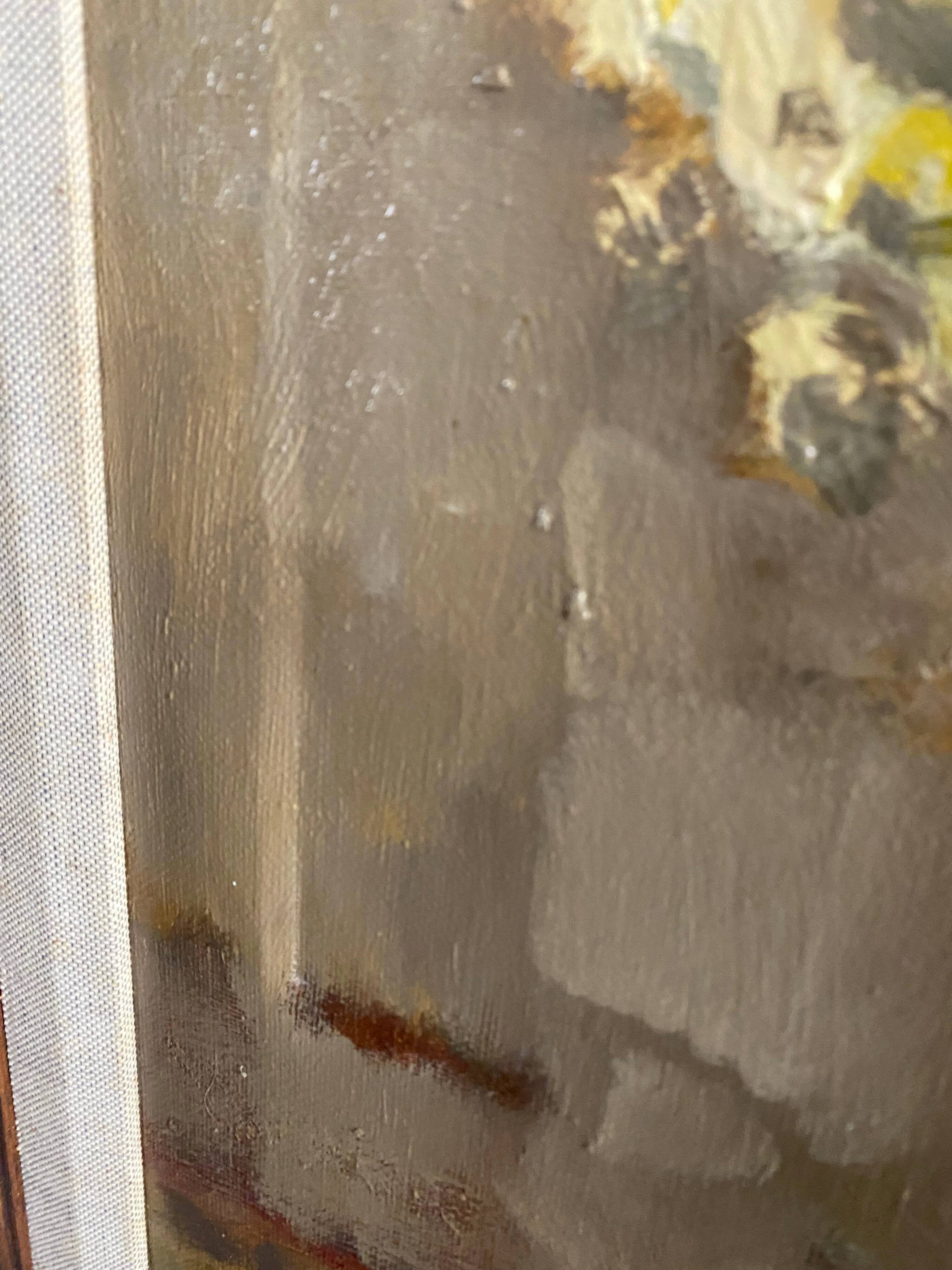 Hst painting of 1970 : "bouquet of muffliers flowers" signed m. l. petit