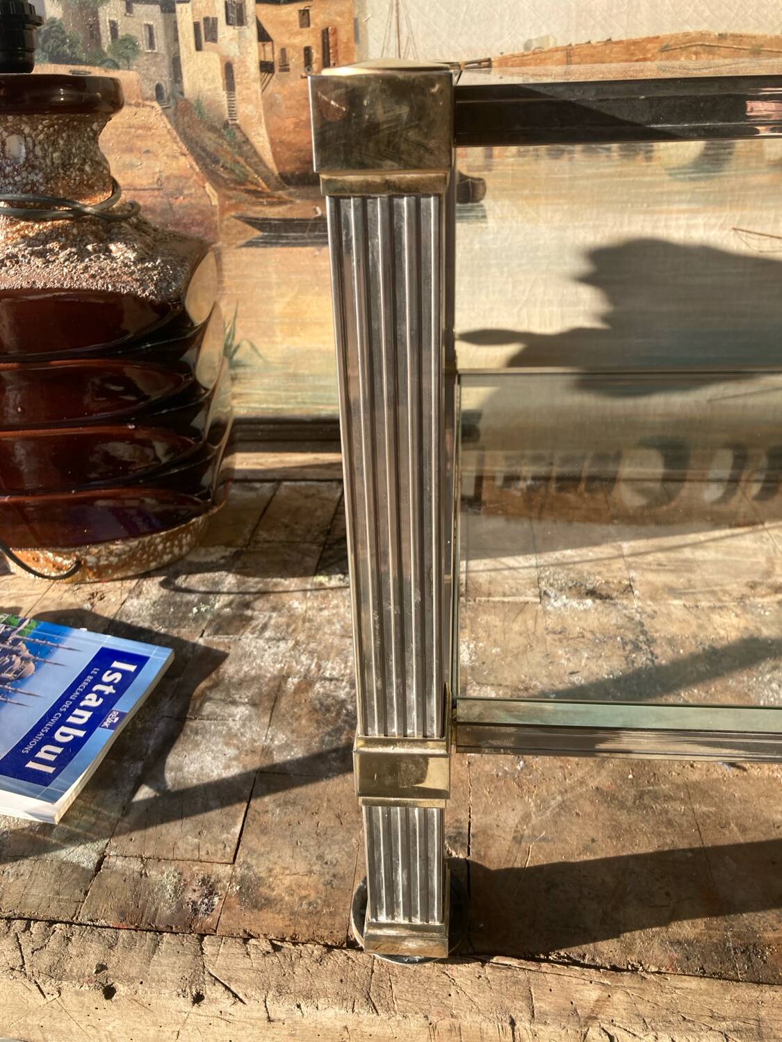 Coffee table, Pierre Vandel, brass, gold and silver