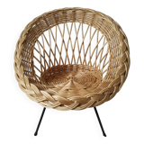 Fauteuil corbeille enfant en rotin, pieds compas métal ( n2)