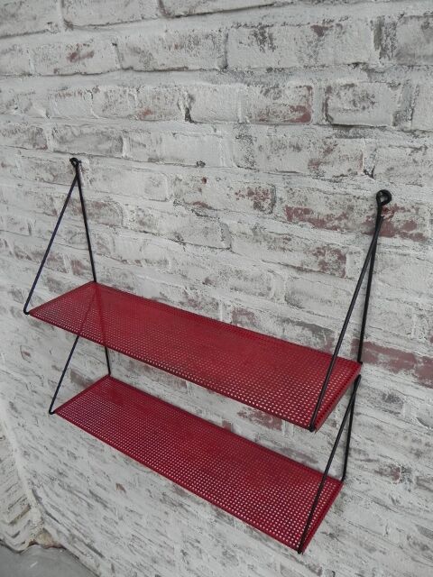 Steel wall rack with 2 shelves by Tjerk Reijenga perforated for Pilastro