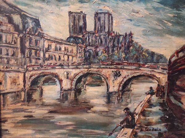 Peinture à l'huile sur toile vintage française de Paris, signée Lendais
