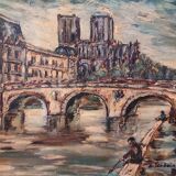Vintage French oil painting on canvas of Paris, signed Lendais