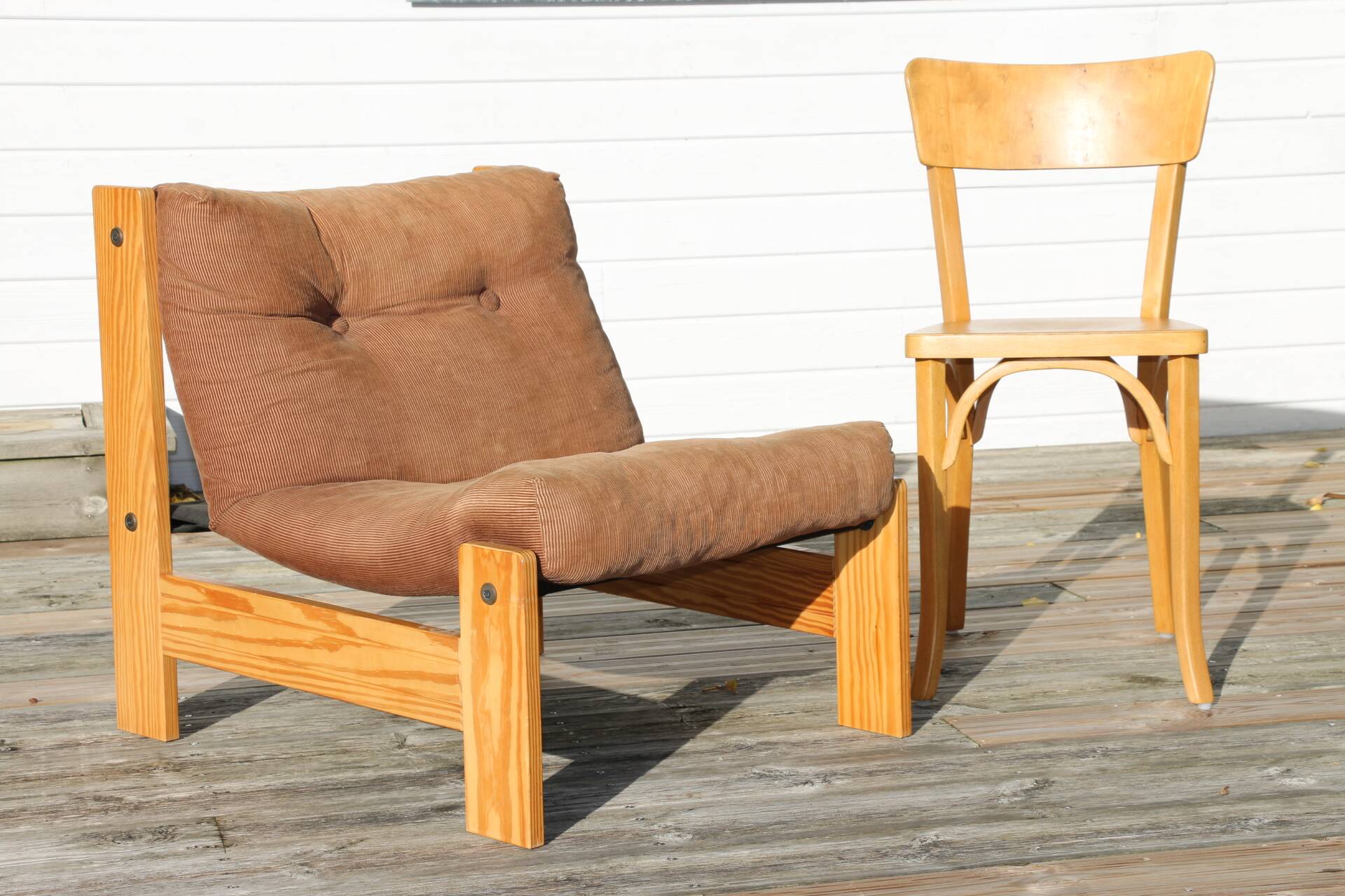 Pine and velvet armchair