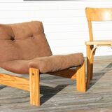 Pine and velvet armchair