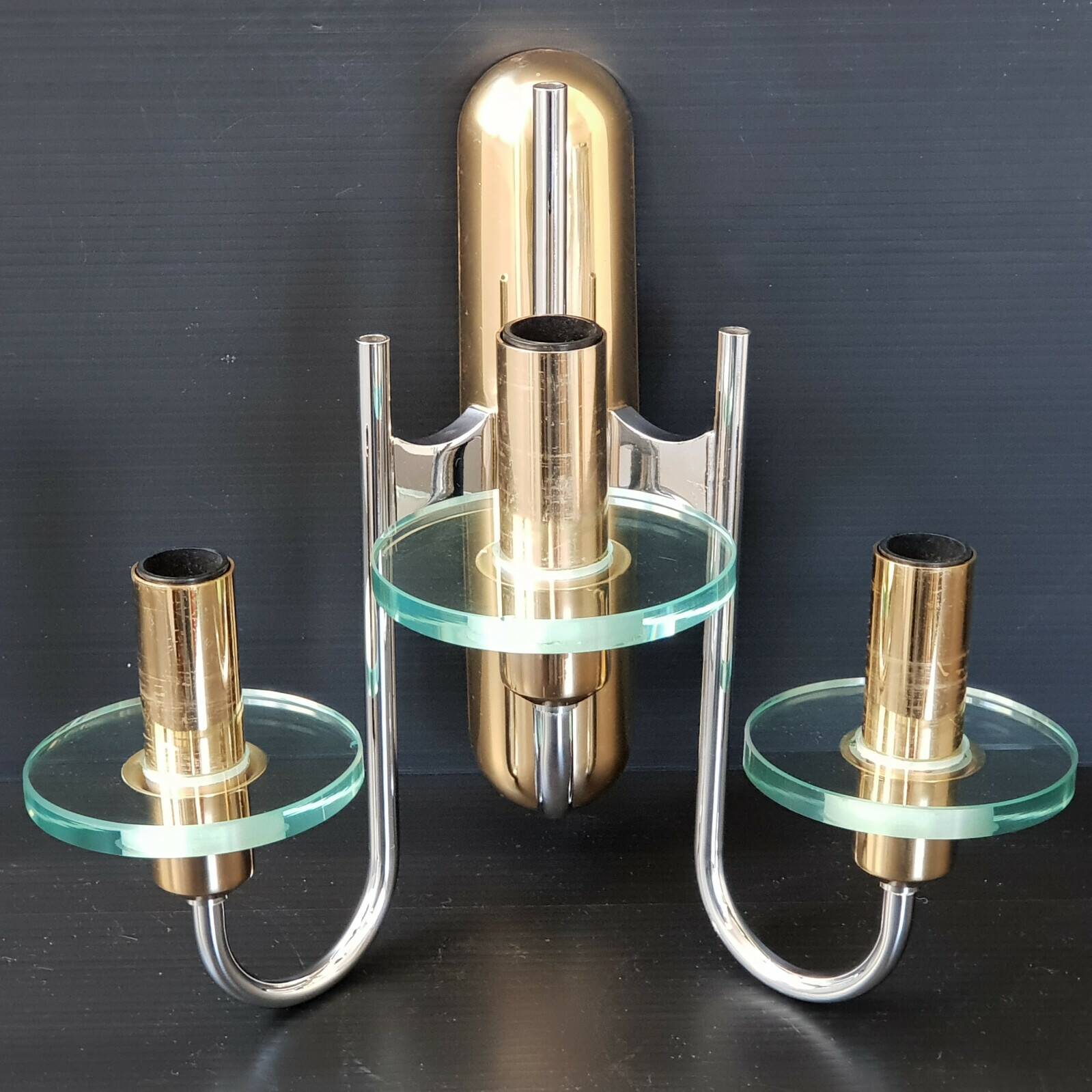 Applique 1970 vintage 70s 70's in brass, chrome & glass