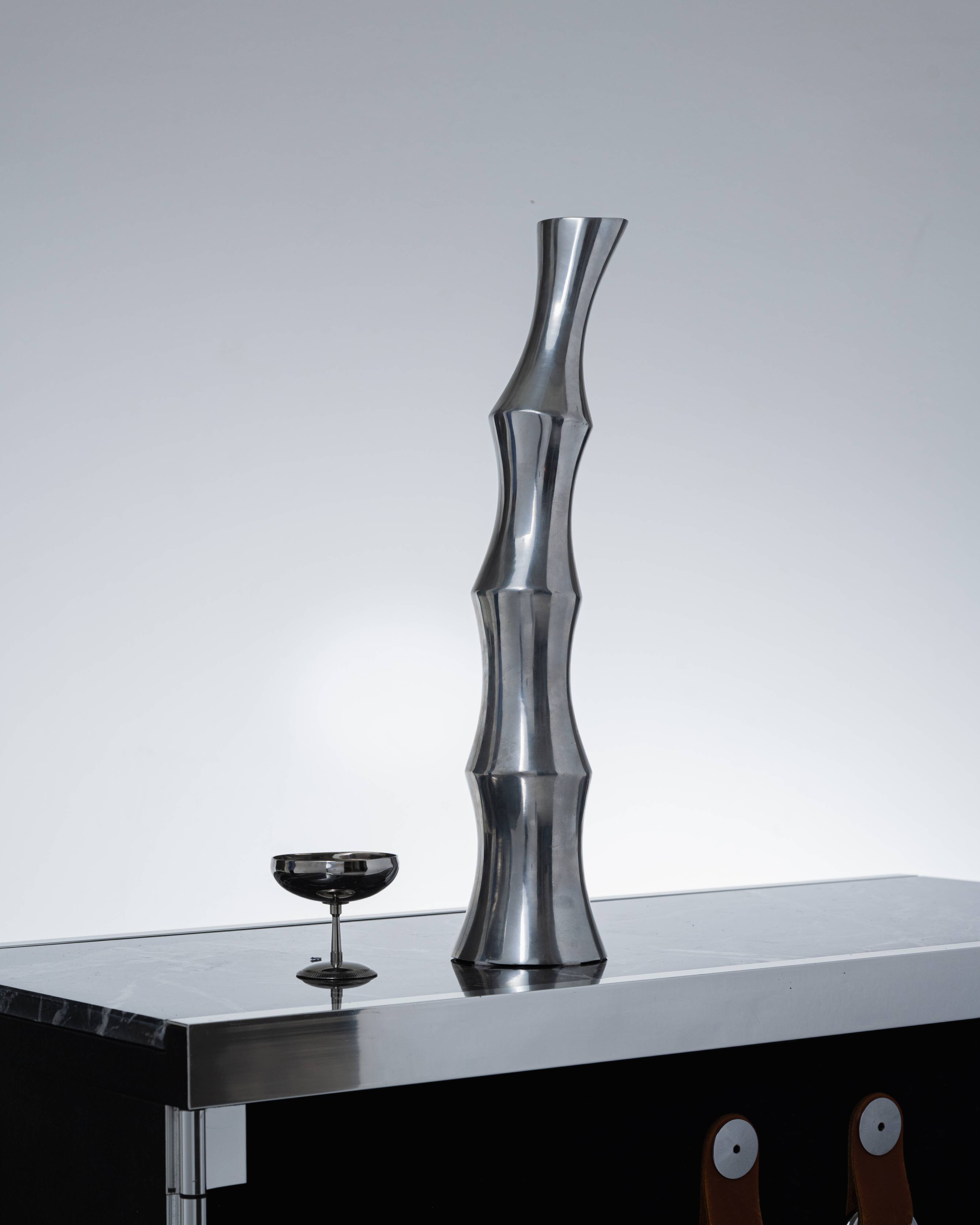 Vase bambou en métal, 1970s