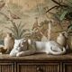 Large elongated panther in crackled earthenware, vintage 1960s-1980s.