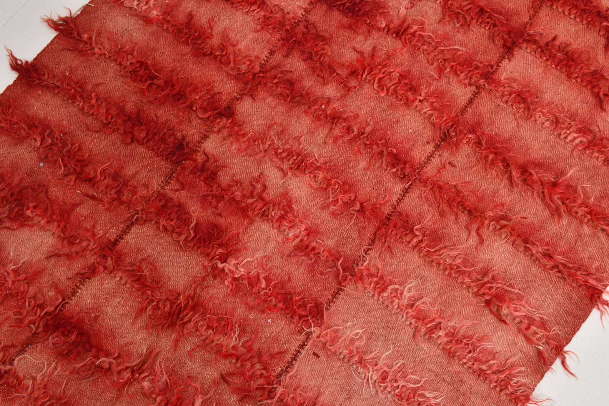 Tapis vintage tissé turc rouge doux 4x7, 128x216 cm