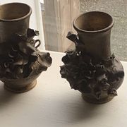 Pair of slip vases, ceramic with golden patina, signed Édouard Gilles.