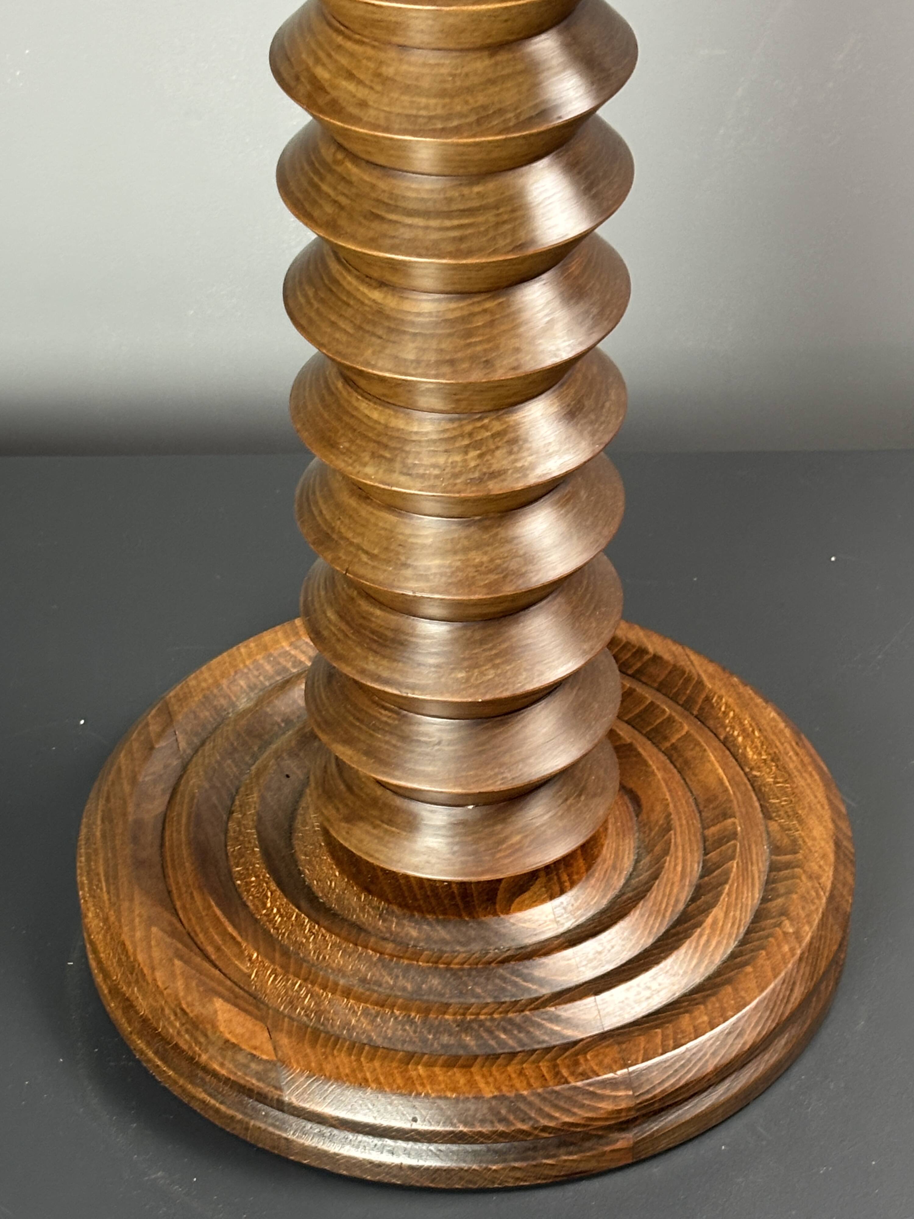 Midcentury brutalist wood turned side table in the style of Charles Dudouyt