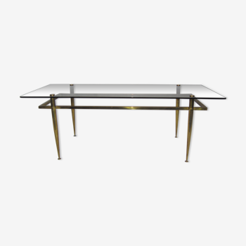 Table basse plateau verre armature en bronze année 1960 / 70