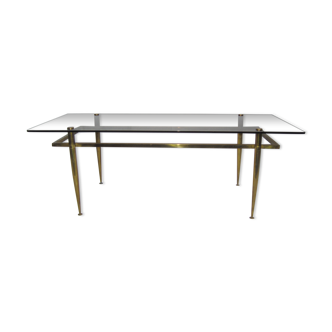 Table basse plateau verre armature en bronze année 1960 / 70