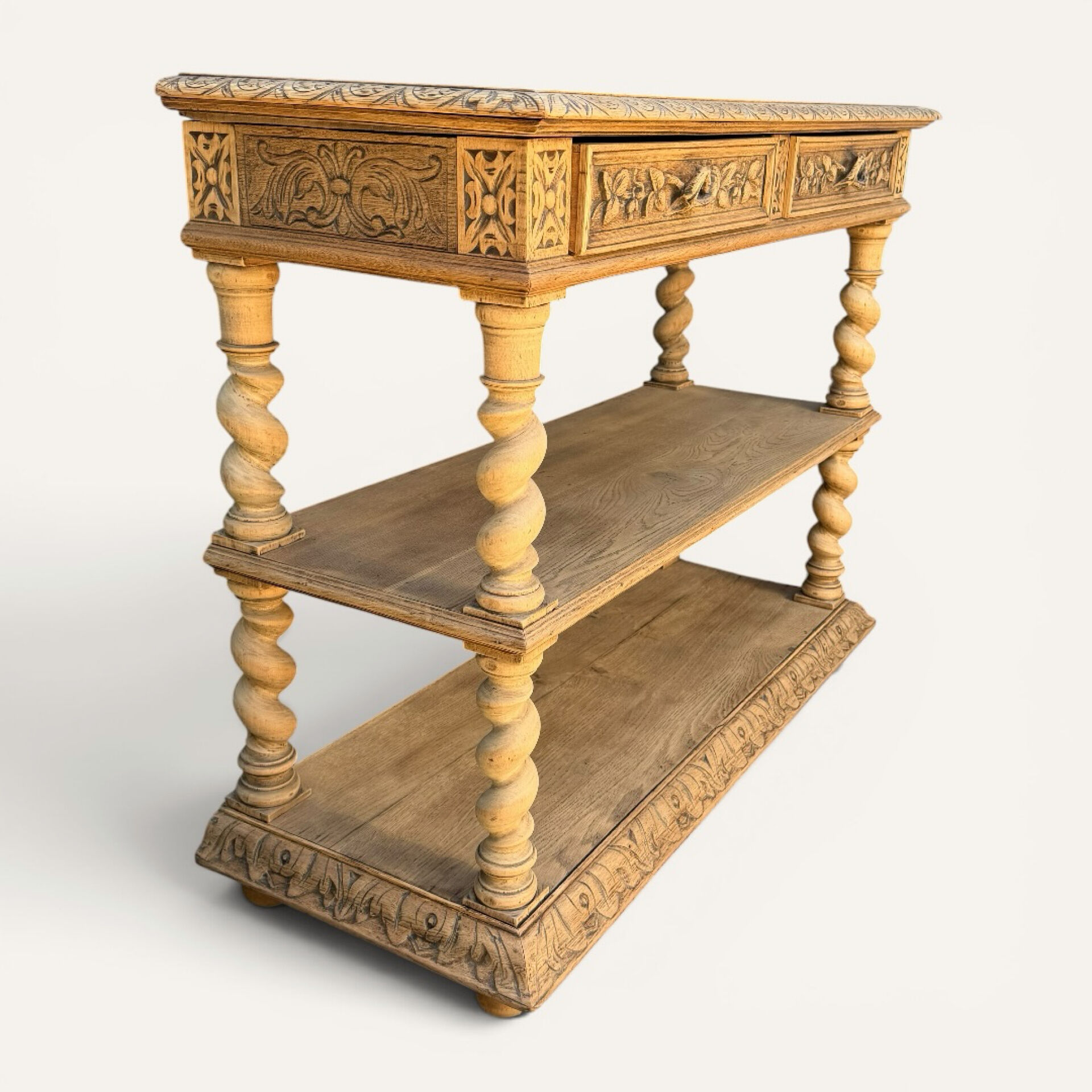 Console chêne brut massif décor végétal sculpté fin XIXe