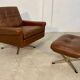 Vintage danish retro mid-century svend skipper brown leather chair & stool 60s