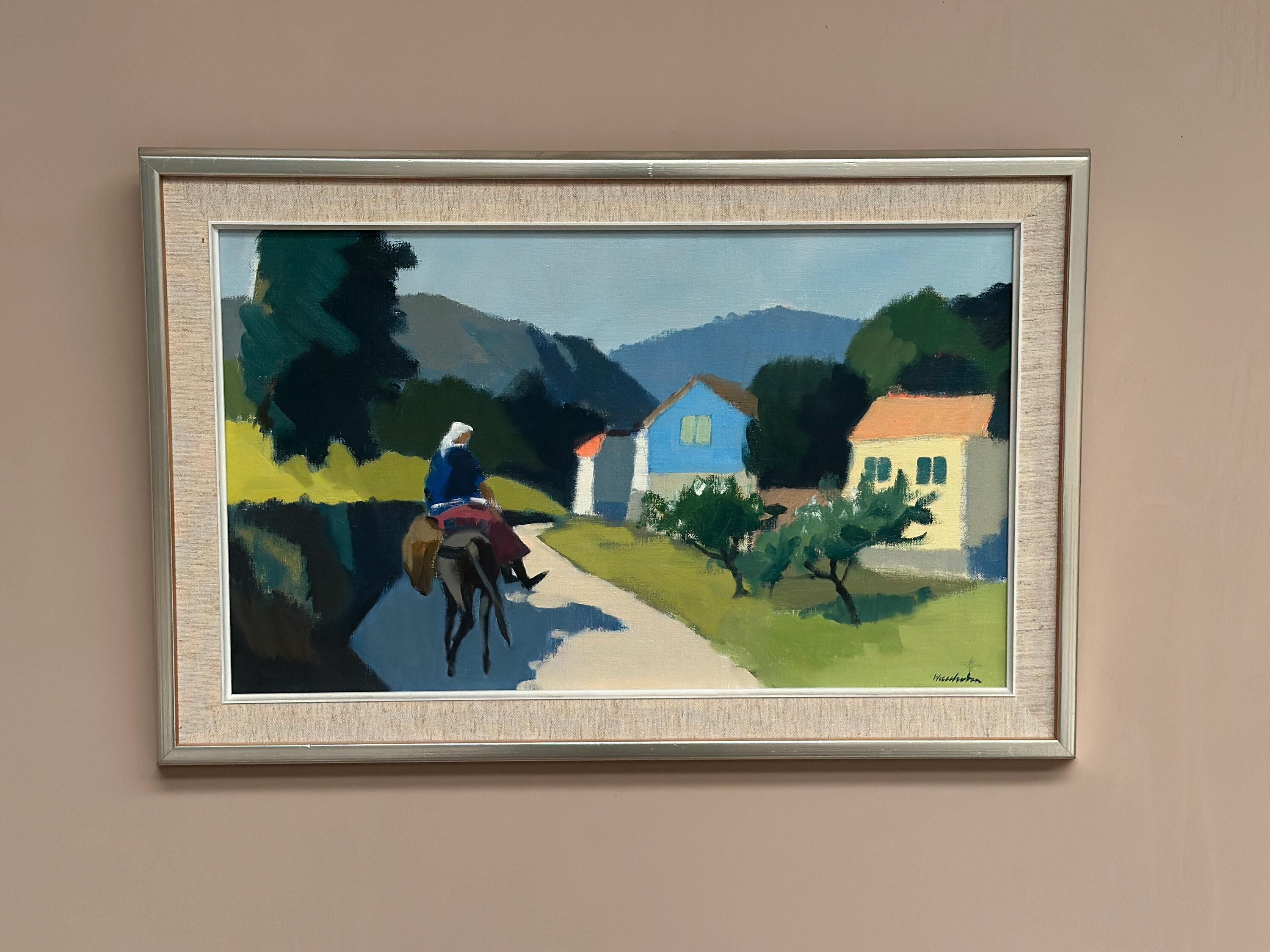 Swedish Oil on Canvas – “Riders on the Road, Crete by Stig Wernheden