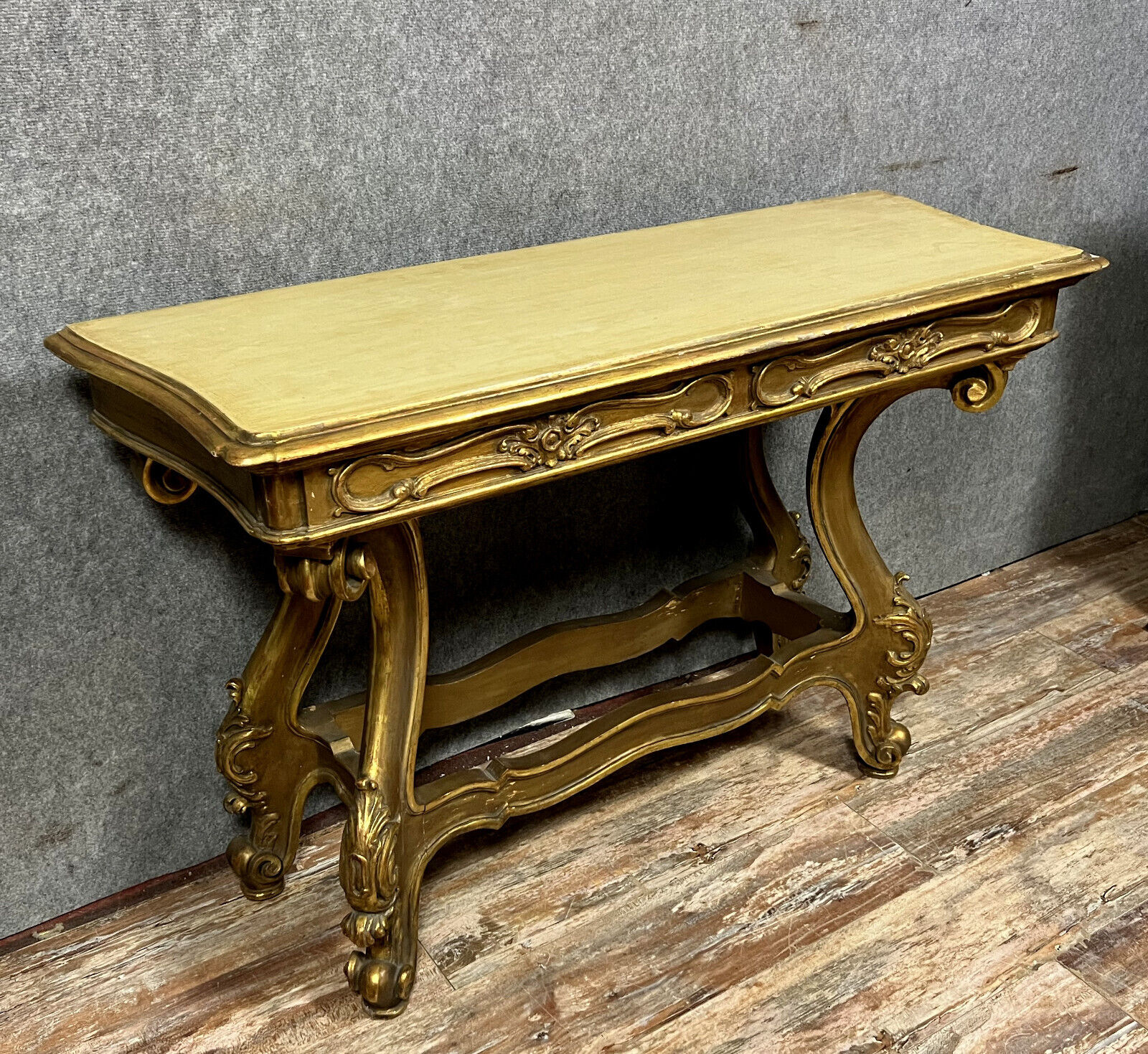 Louis XV Baroque console in gilded wood and lacquered wood circa 1900