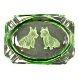 Cendrier style Art Déco en ouraline en verre gravé chiens Scottish Terrier