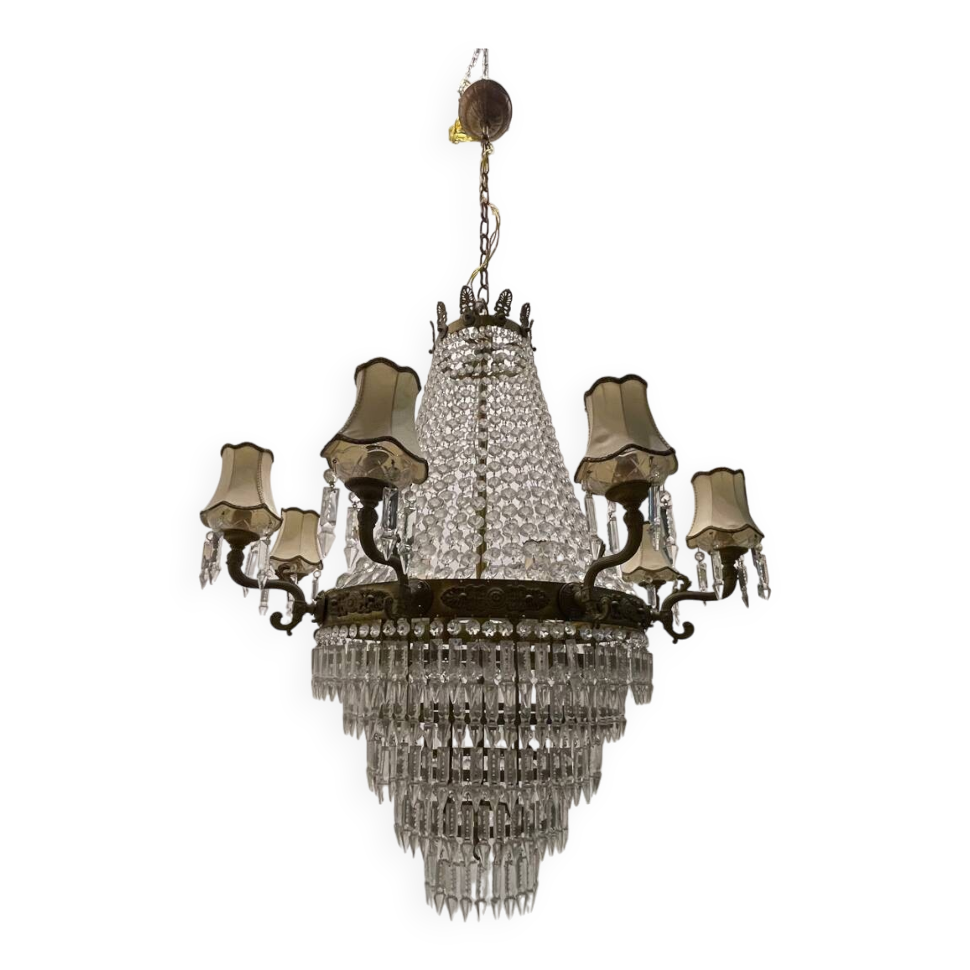 Extra Large Bronze Crystal Chandelier 1950’s