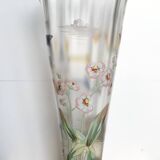 Frosted glass vase with enamel, flower, dragonfly and butterfly motifs