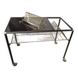 Table basse d'appoint vintage a roulettes porte vinyles 45t