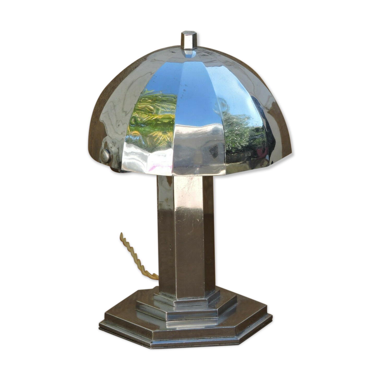 Modernist nickel-made art deco mushroom lamp Morand Paris