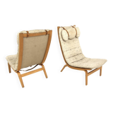 Set of 2 beech armchairs, Sweden, 1970