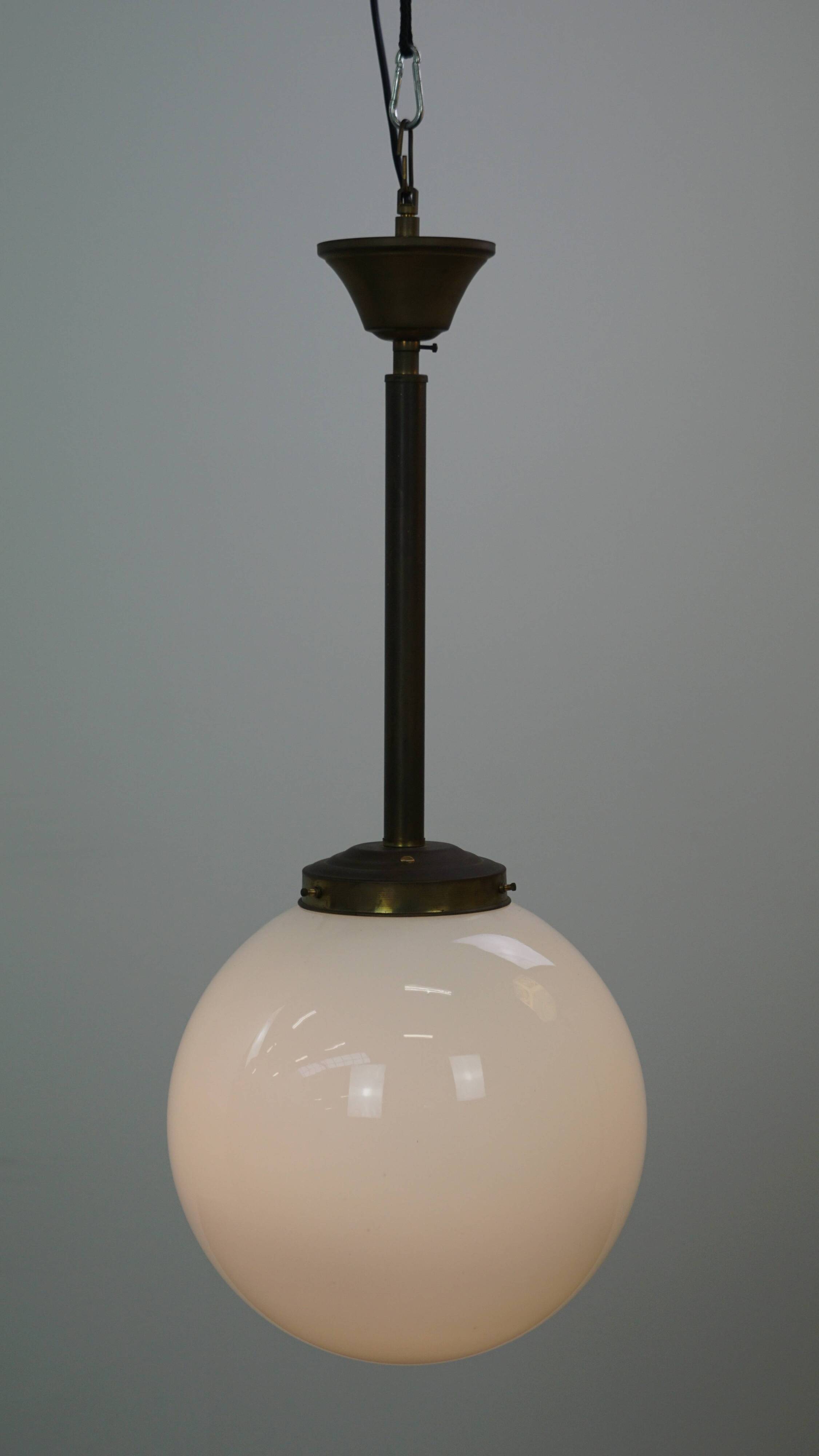 Charming vintage glass globe pendant lamp, milk glass in ArtDeco style
