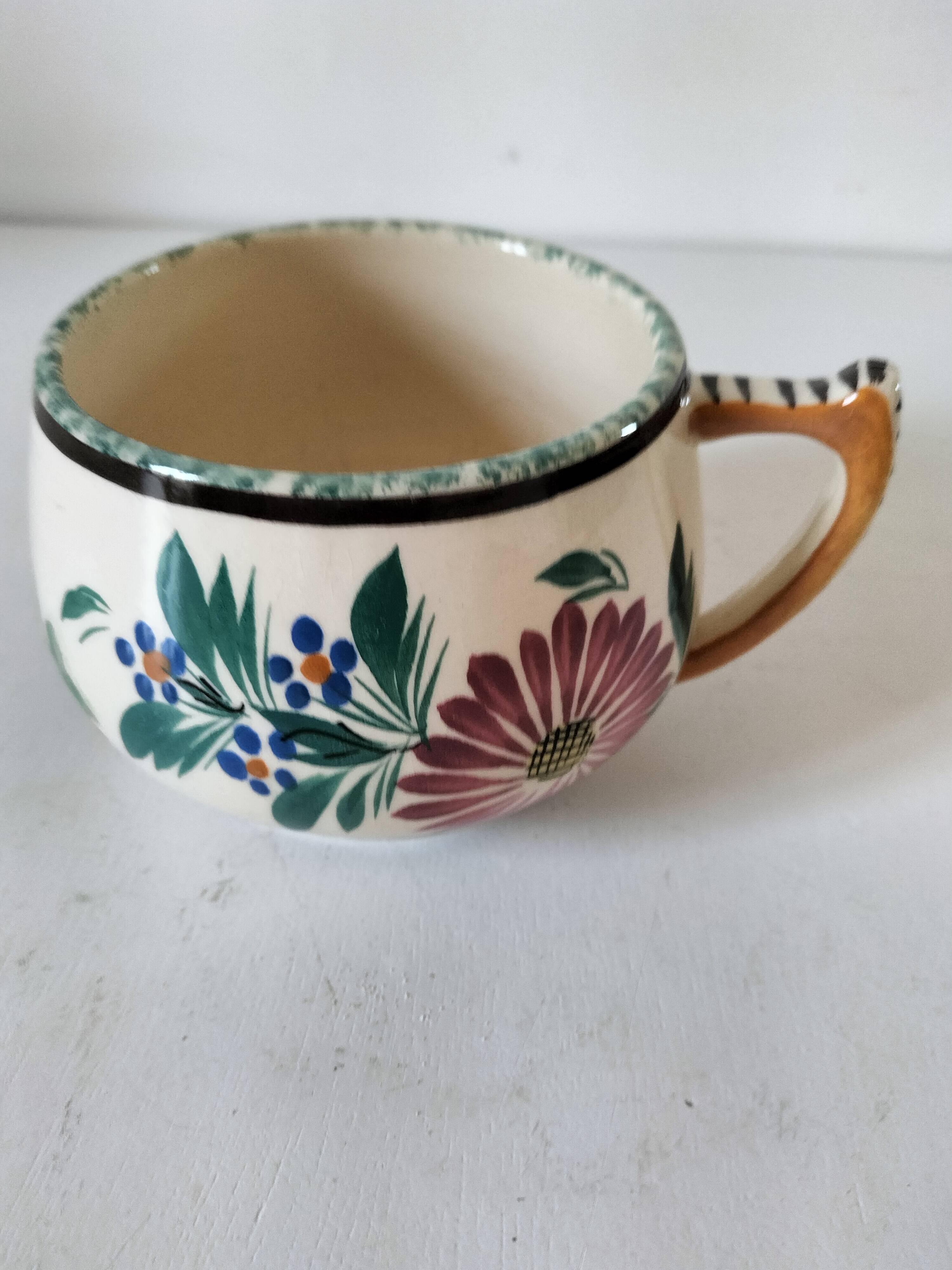 Breakfast cup HB Quimper – earthenware with rich Breton and floral decoration