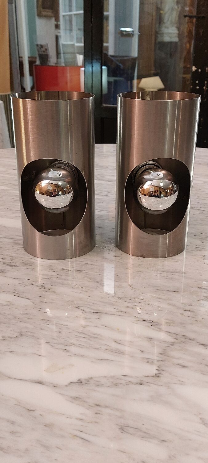 Paire d'appliques en inox brossé