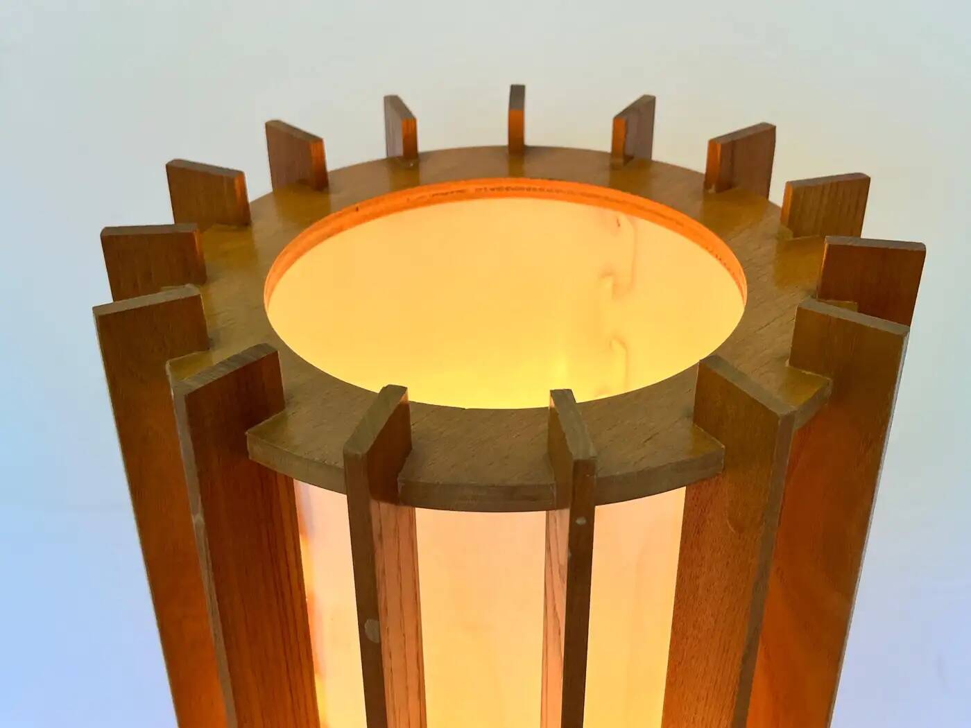 Ib Fabiansen wooden Space Age floor lamp by Fog and Mørup, Denmark, 1960s