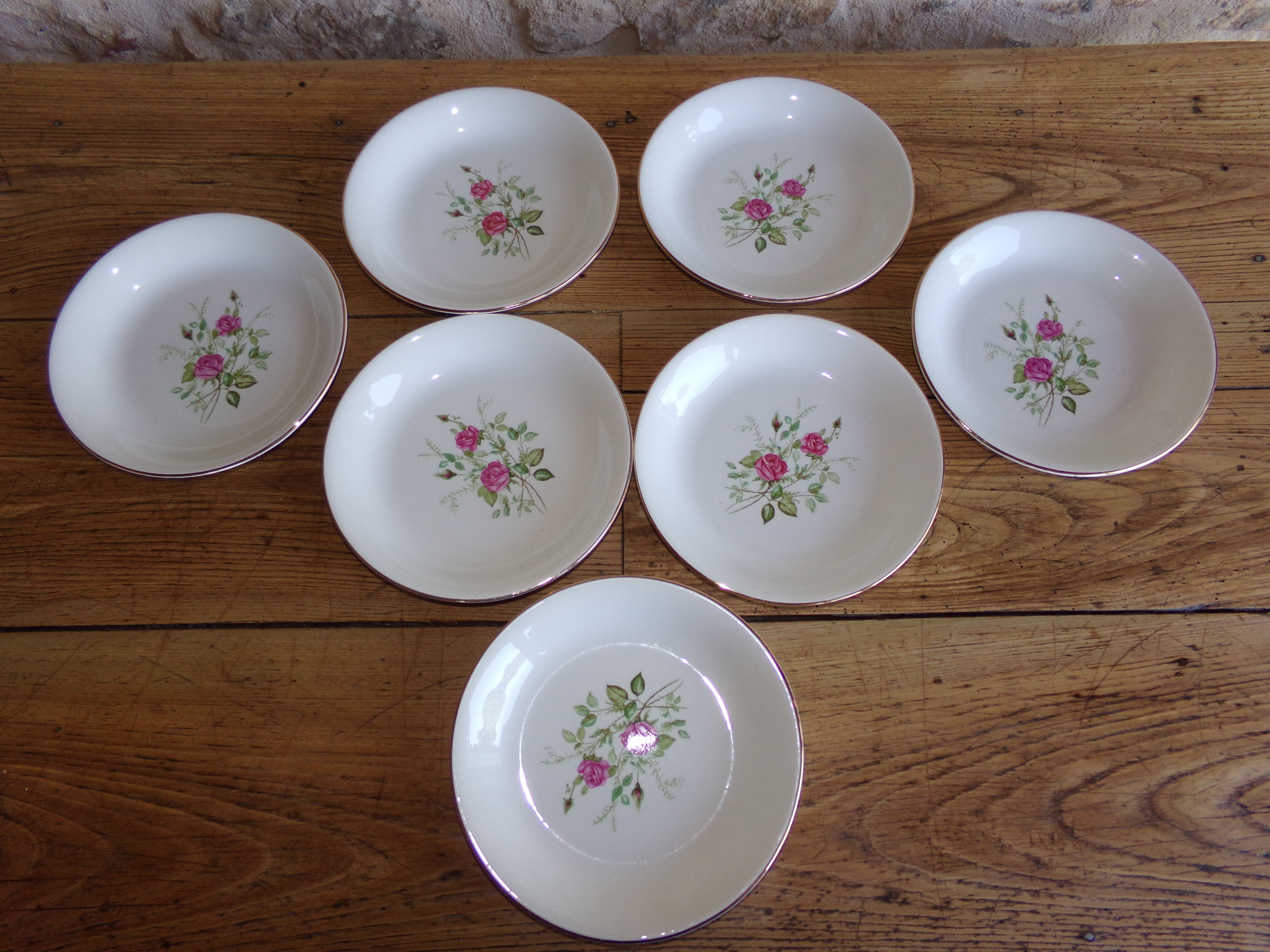 7 hollow plates Faïencerie de Gien model "Pompadour"