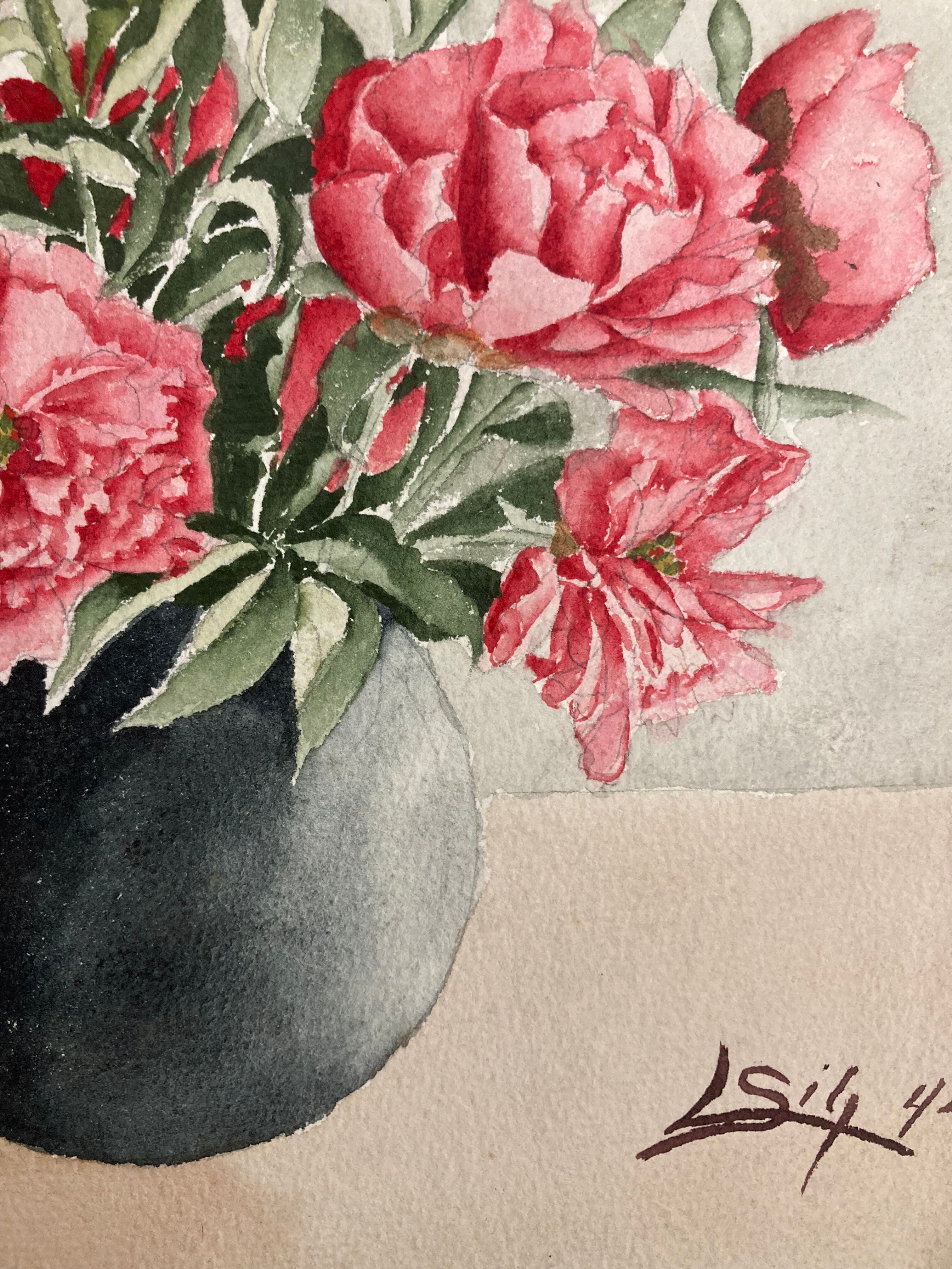 Aquarelle pivoines vintage