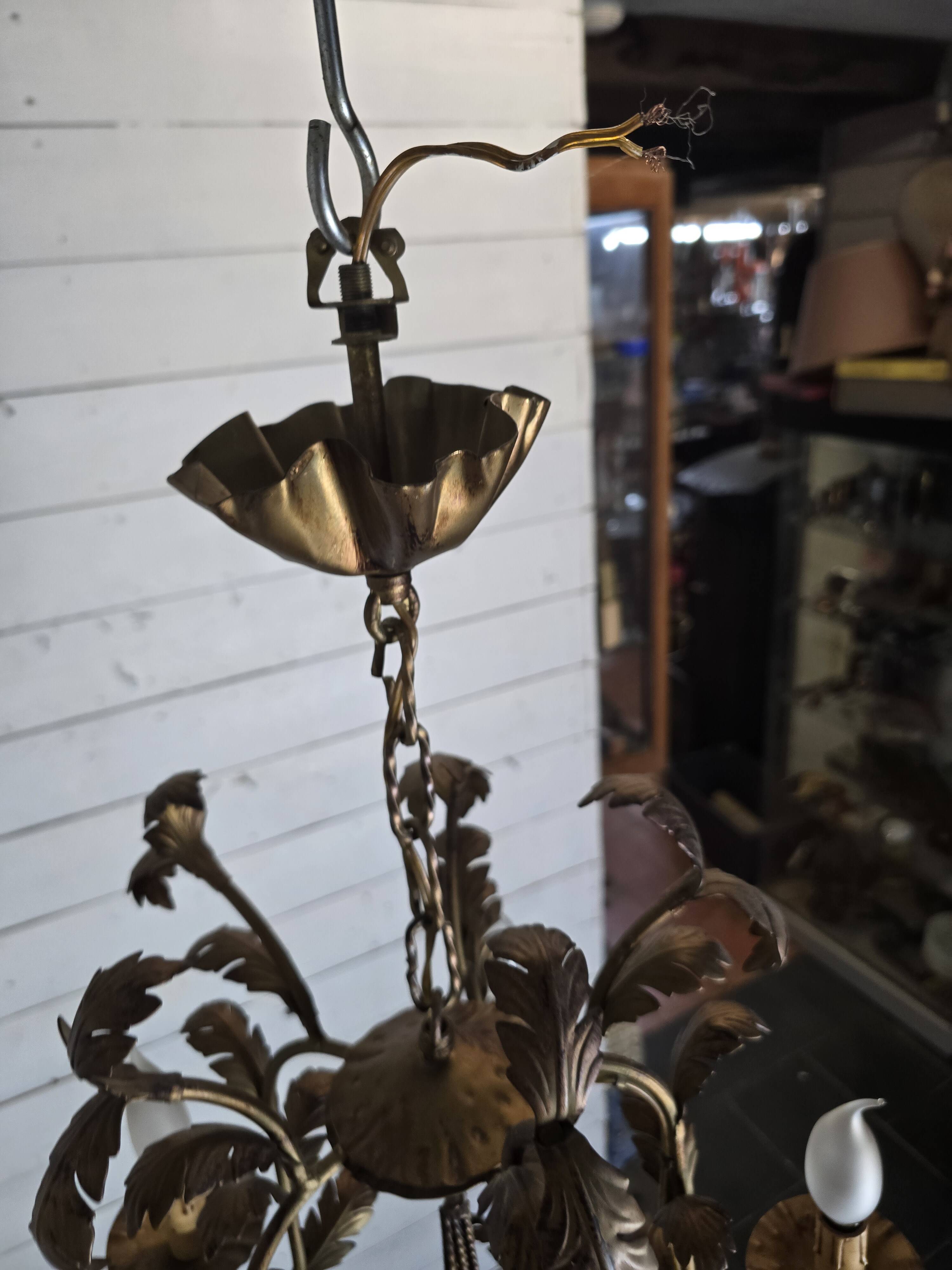 Vintage 5-light foliage chandelier in gold metal