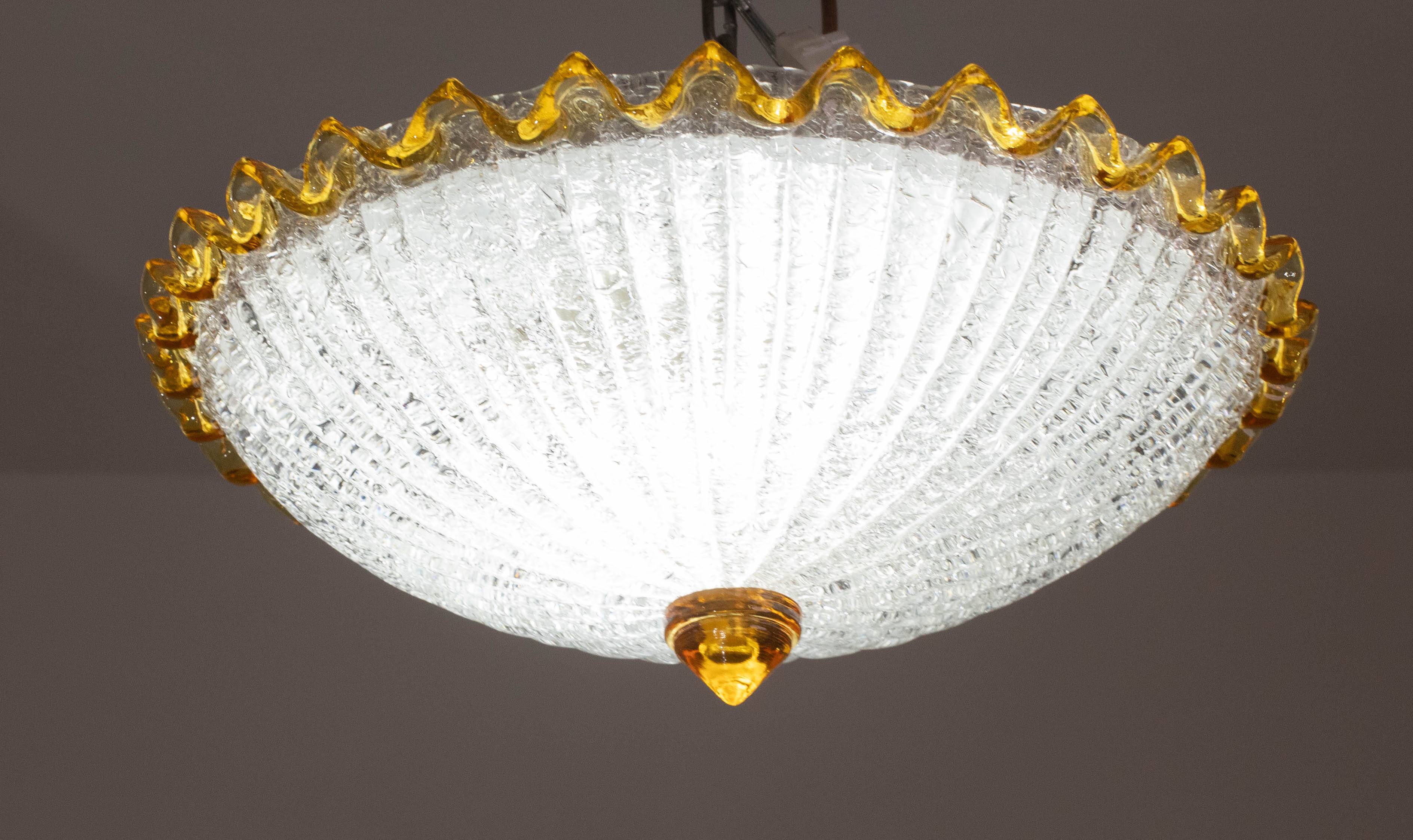 Set of 2 Italian Yellow Large Size Murano Glass Ceiling Fixture, Murano, 19