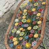Table basse en fer forgé en fleurs colorées