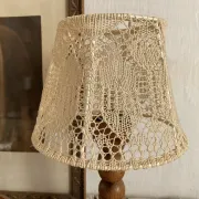 Wooden turned bedside lamp with lace