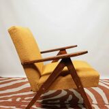 Mid - Century Armchair Yellow Color Boucle Scandinavian Design Wooden Lounge Chair