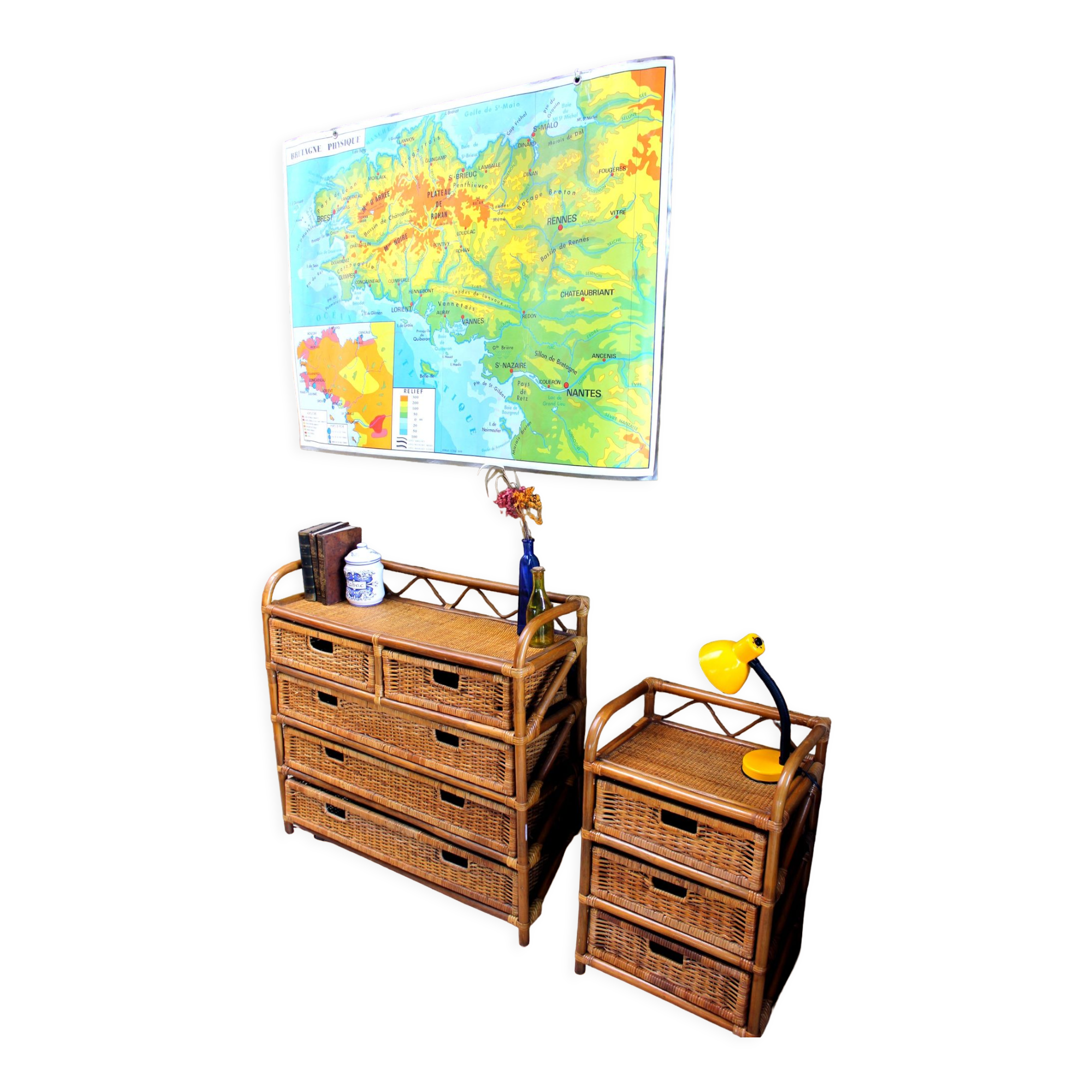 Rattan furniture and wicker vintage chest of drawers chiffonnier 70s