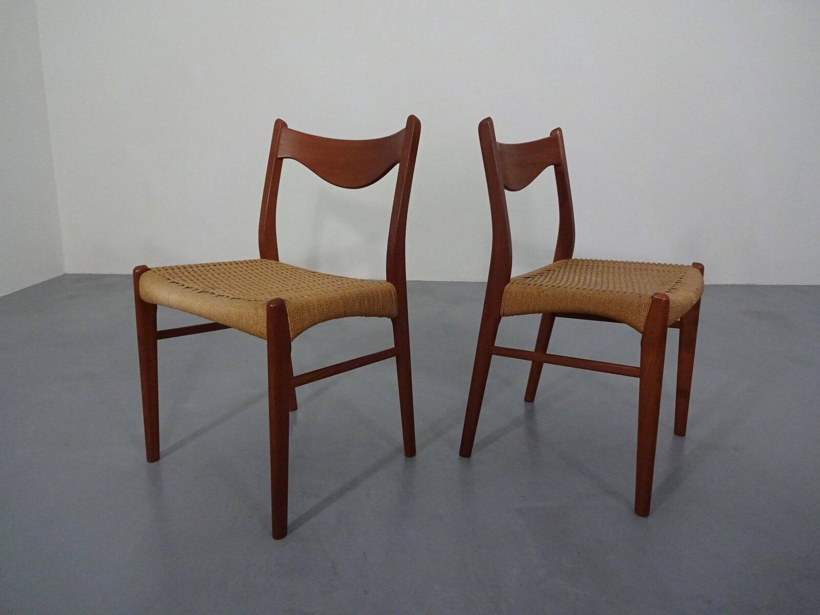 Set of Teak and Paper Cord Dining Chairs by Ejner Larsen for Glyngøre Stolefabrik, 1960s