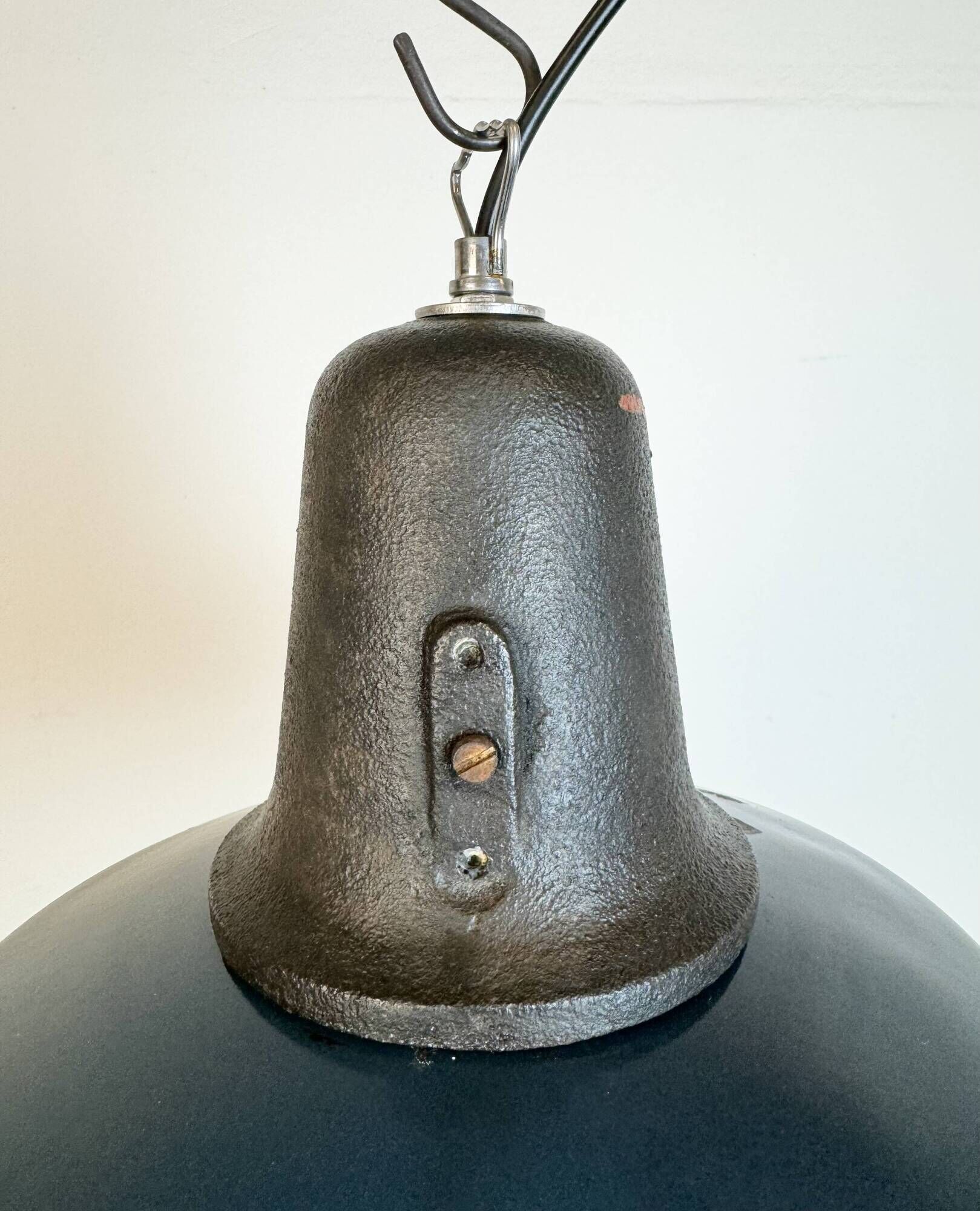 Industrial Blue Enamel Factory Lamp with Cast Iron Top, 1960s