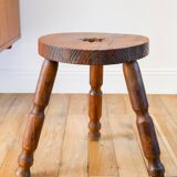 Tabouret tripode en bois avec étoile, Brutaliste, Style Populaire, 1950