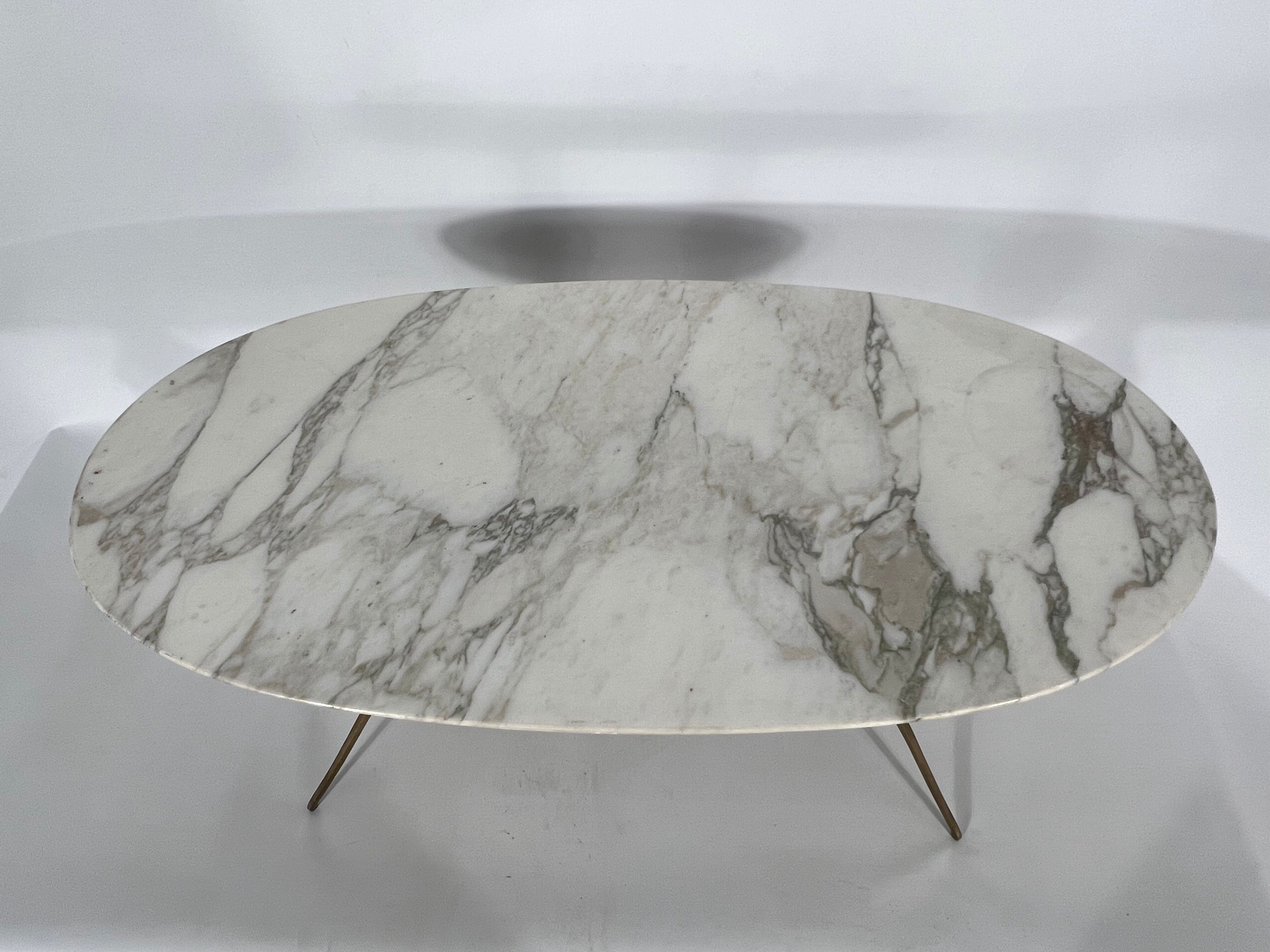 Vintage brass and marble coffee table. Italy 1950s