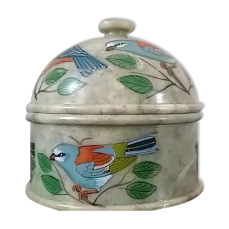 Marble Jewelry Box "A round marble box, unique piece hand painted colorful birds.