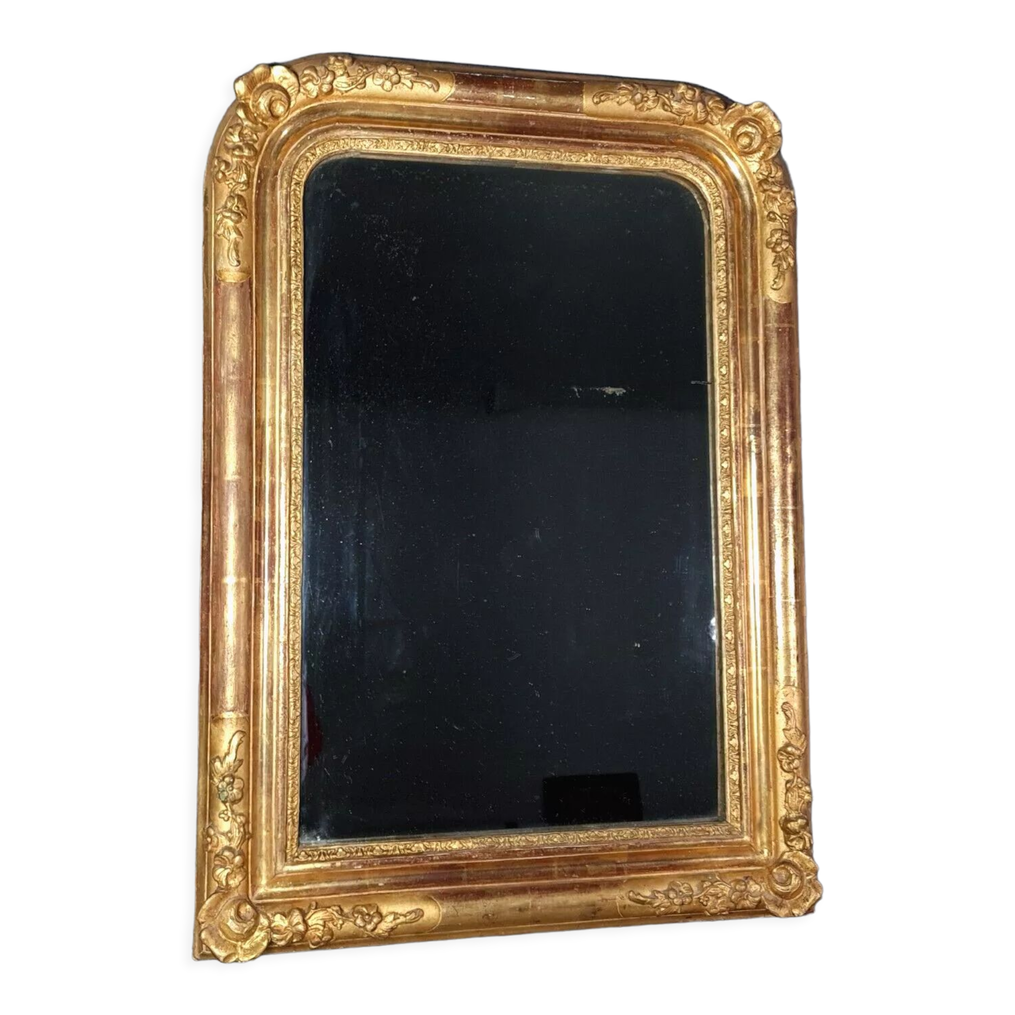 Mirror nineteenth century frame with doucine wood and stucco gilding gold leaf 75x56 cm SB
