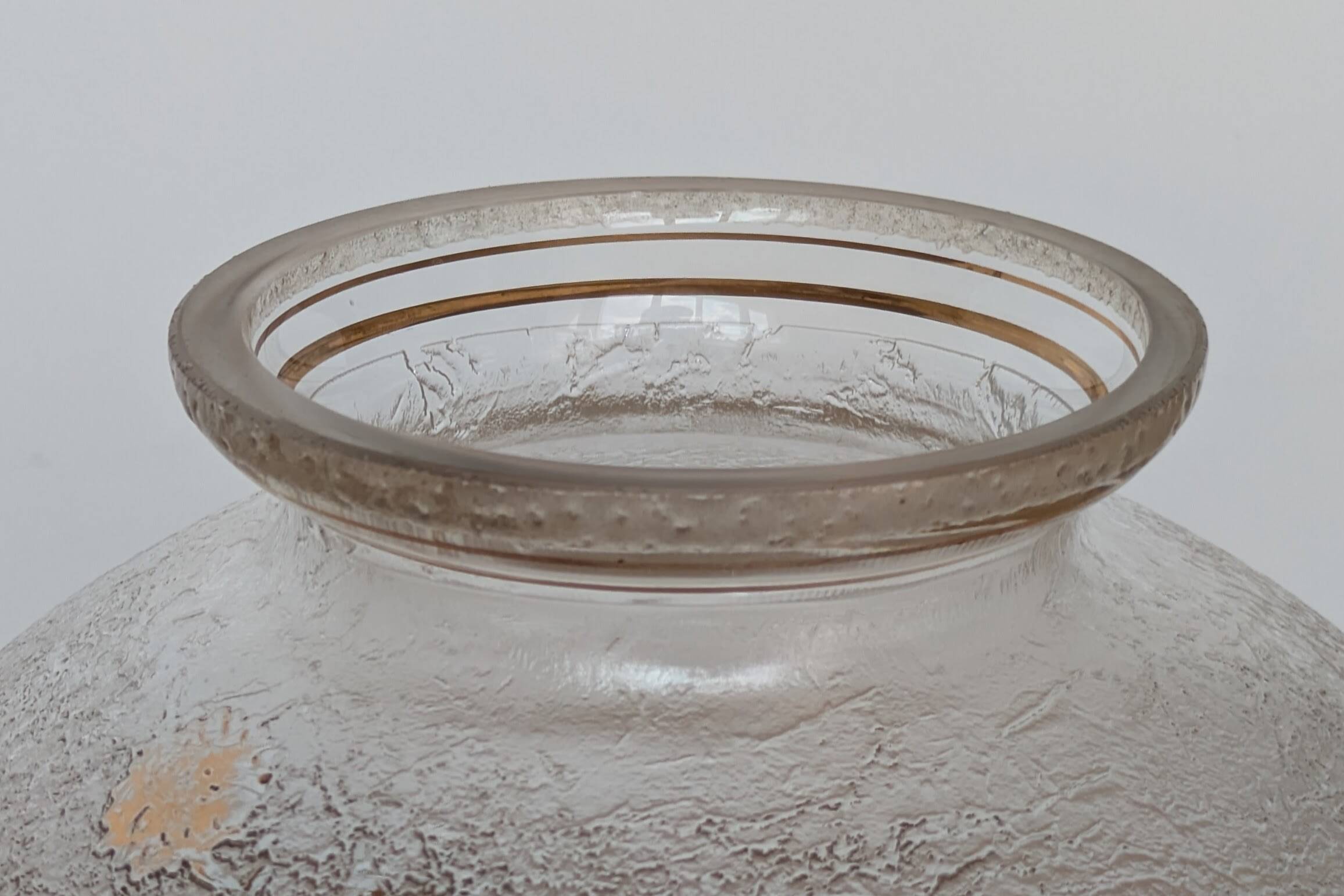 Frosted Glass Ball Vase with Golden Botanical Decoration — Signed Adat — Circa 1950