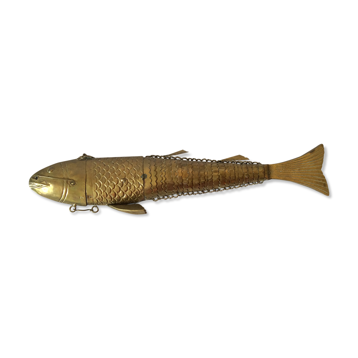 Old articulated brass fish box