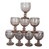 Biot: 8 verres soufflés bullés, modèle Ciboire couleur améthyste D205